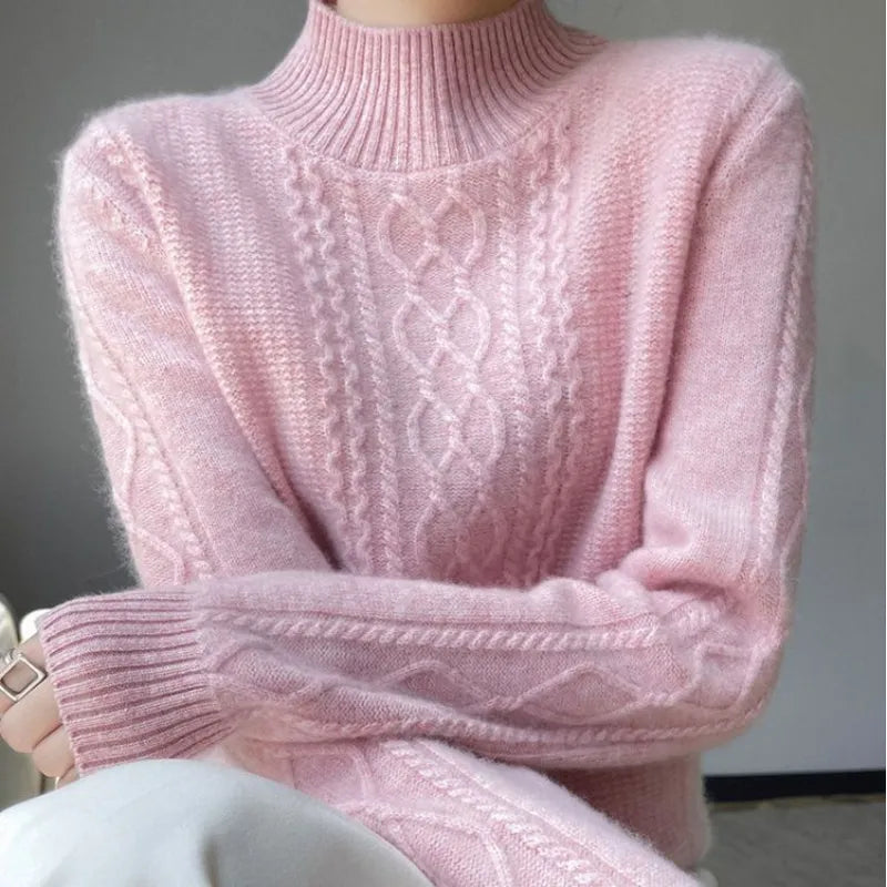 Cable Knit High Neck Sweater for Soft Seasonal Style