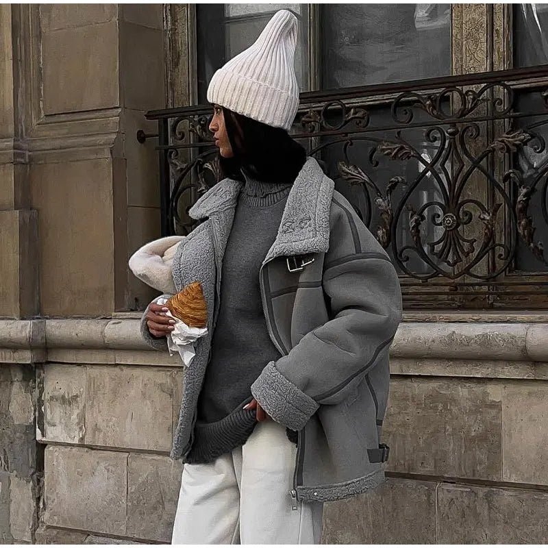 Women’s Oversized Sherpa-Lined Jacket – Warm Fleece Winter Coat