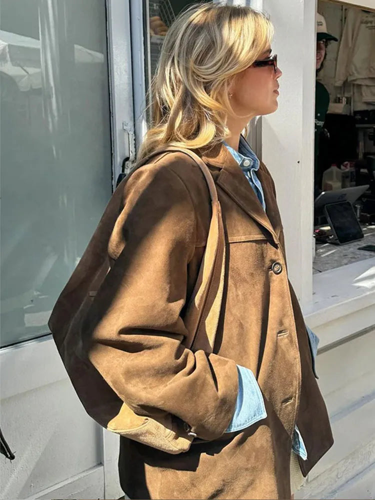 Women’s Oversized Suede Blazer Jacket