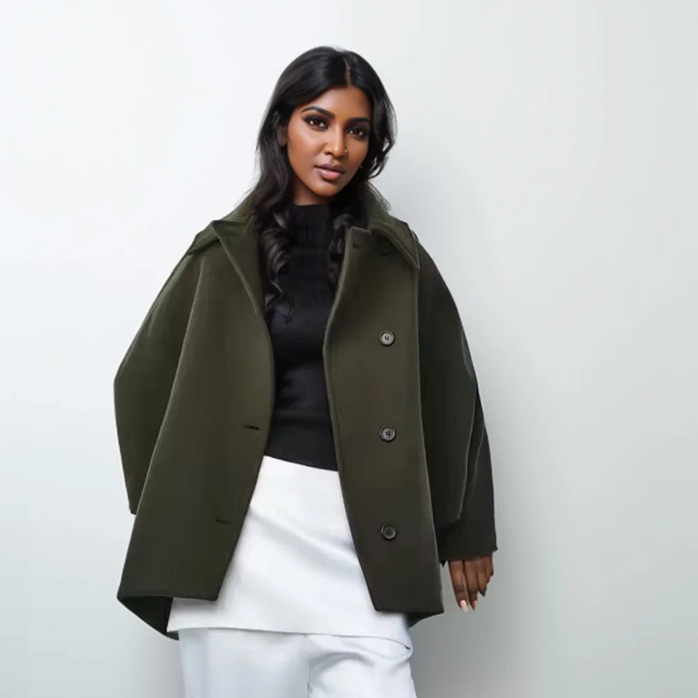 Women’s Oversized Wool Blend Short Coat with Button Front