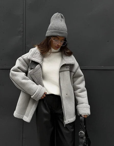 Women’s Oversized Sherpa-Lined Jacket – Warm Fleece Winter Coat