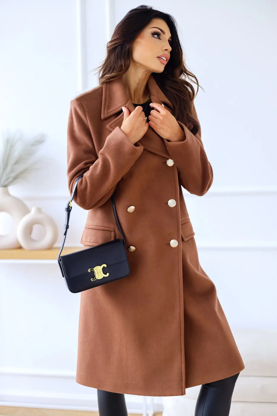 Women’s Elegant Double-Breasted Wool Blend Long Coat