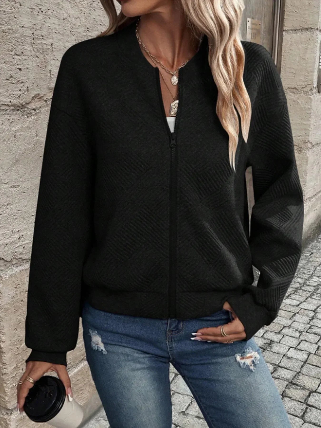 Classic Zip Front Knit Jacket for Effortless Everyday Style