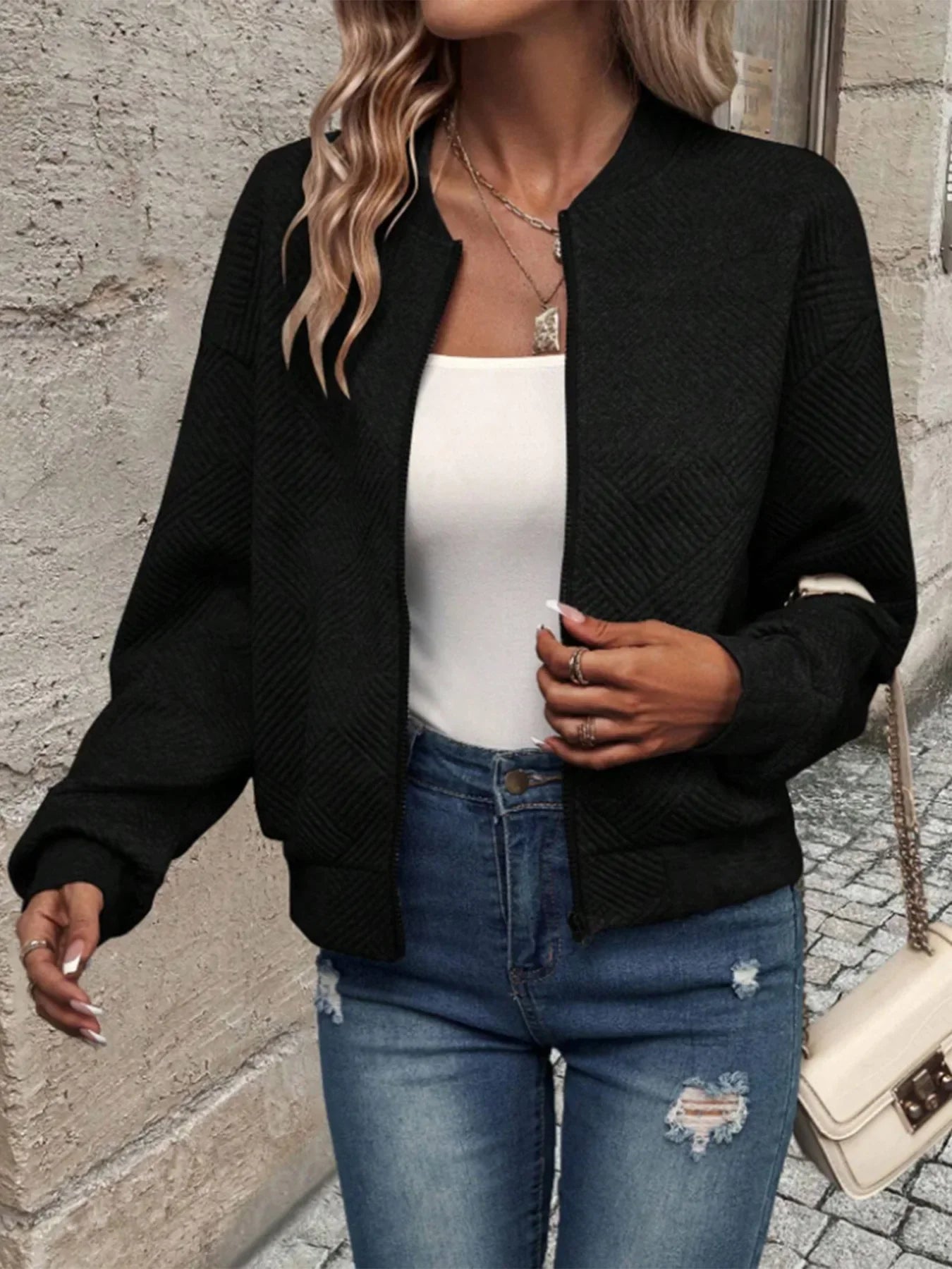 Classic Zip Front Knit Jacket for Effortless Everyday Style