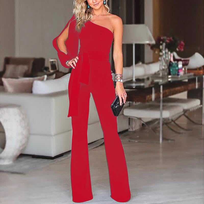 Elegant One-Shoulder Belted Jumpsuit
