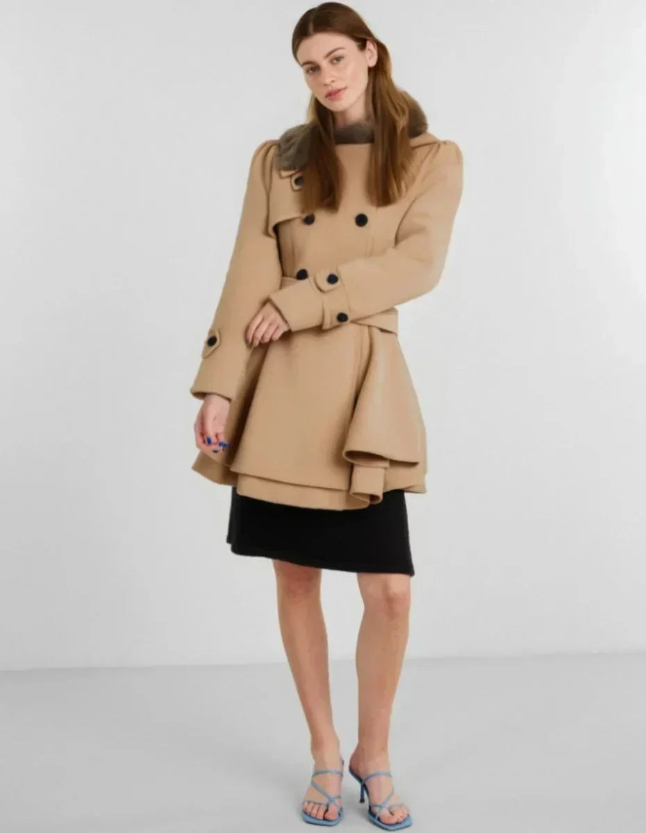 Women’s Elegant Faux Fur Collar Fit-and-Flare Winter Coat