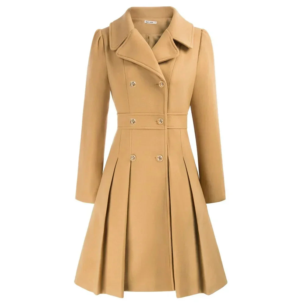 Women’s Elegant Double-Breasted Flare Long Coat