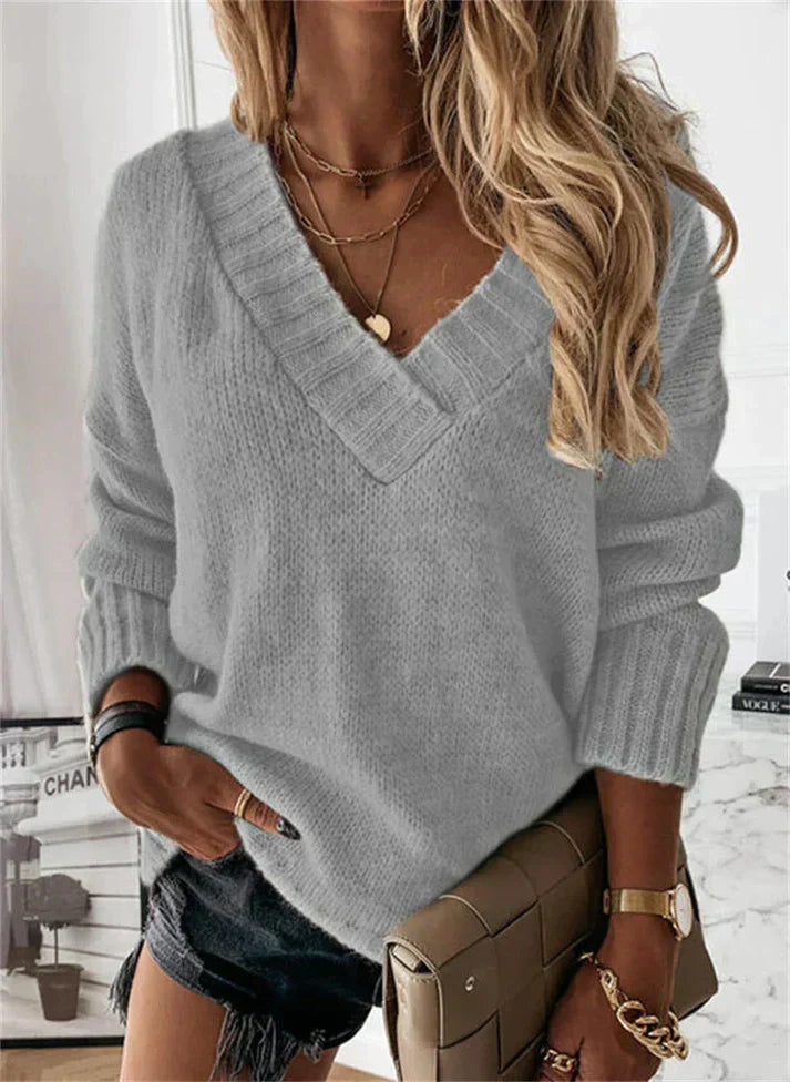 Casual V-Neck Knit Sweater for Women