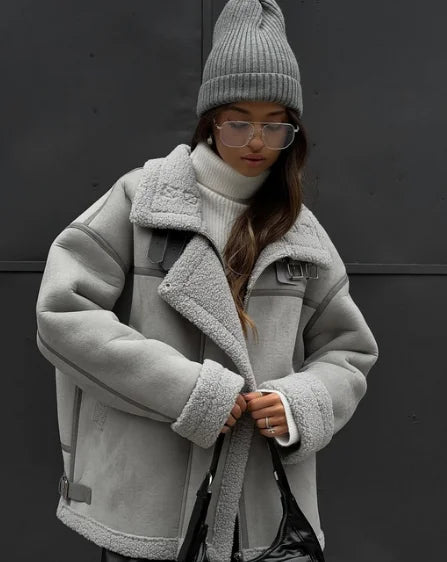 Women’s Oversized Sherpa-Lined Jacket – Warm Fleece Winter Coat