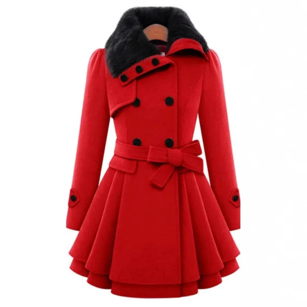 Women’s Elegant Faux Fur Collar Fit-and-Flare Winter Coat