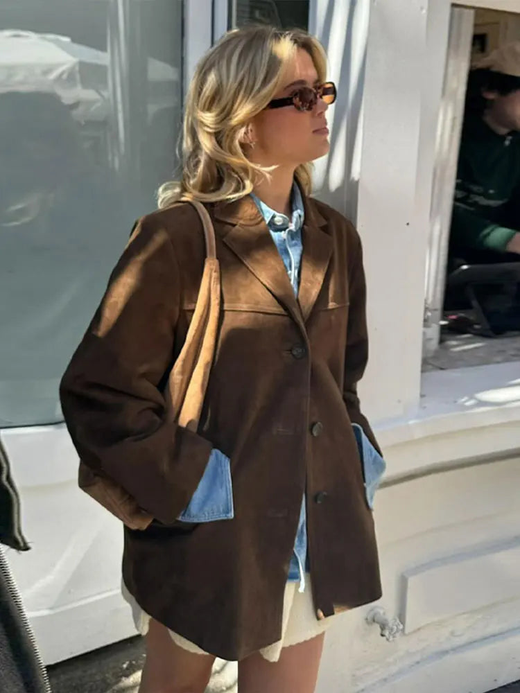 Suede Look Button Jacket for Elevated Everyday Style