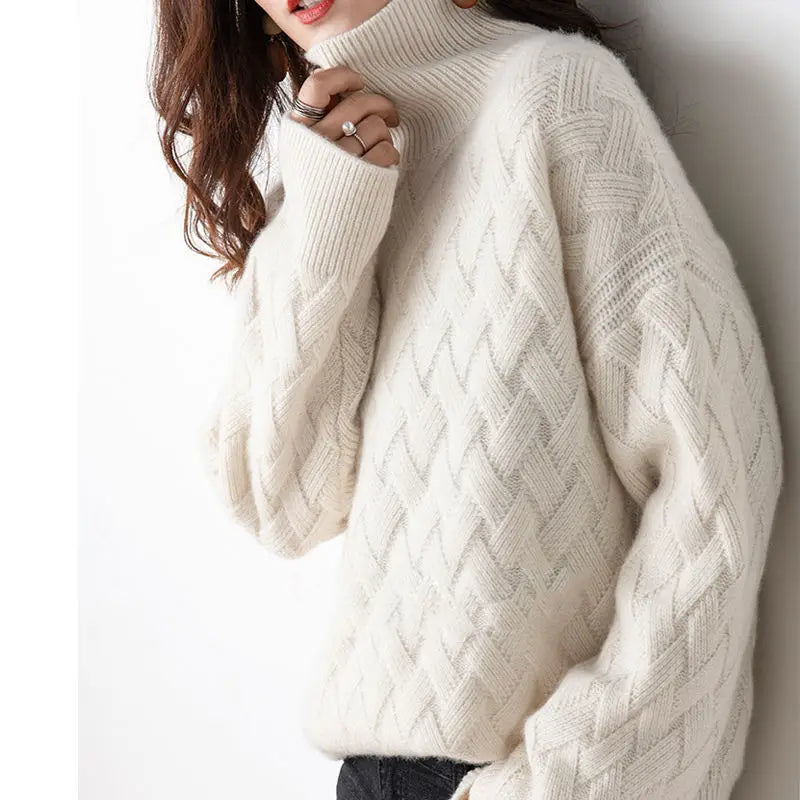 Textured Turtleneck Knit Sweater for Cozy Elegance