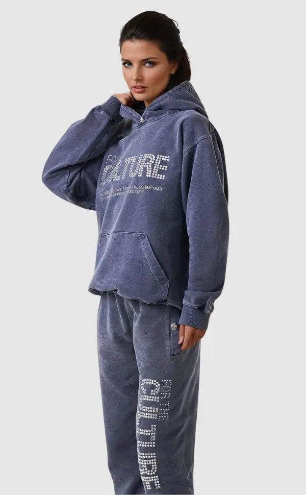 Women’s Washed Blue Hoodie and Jogger Streetwear Set