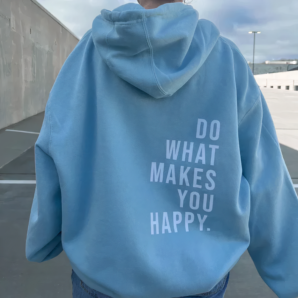 Pink Graphic Hoodie with “Do What Makes You Happy” Back Print