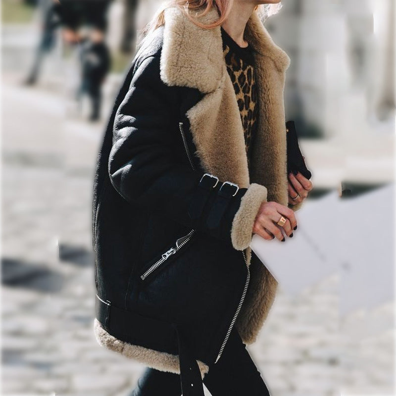 Faux Suede Shearling Lined Aviator Jacket for Winter Warmth