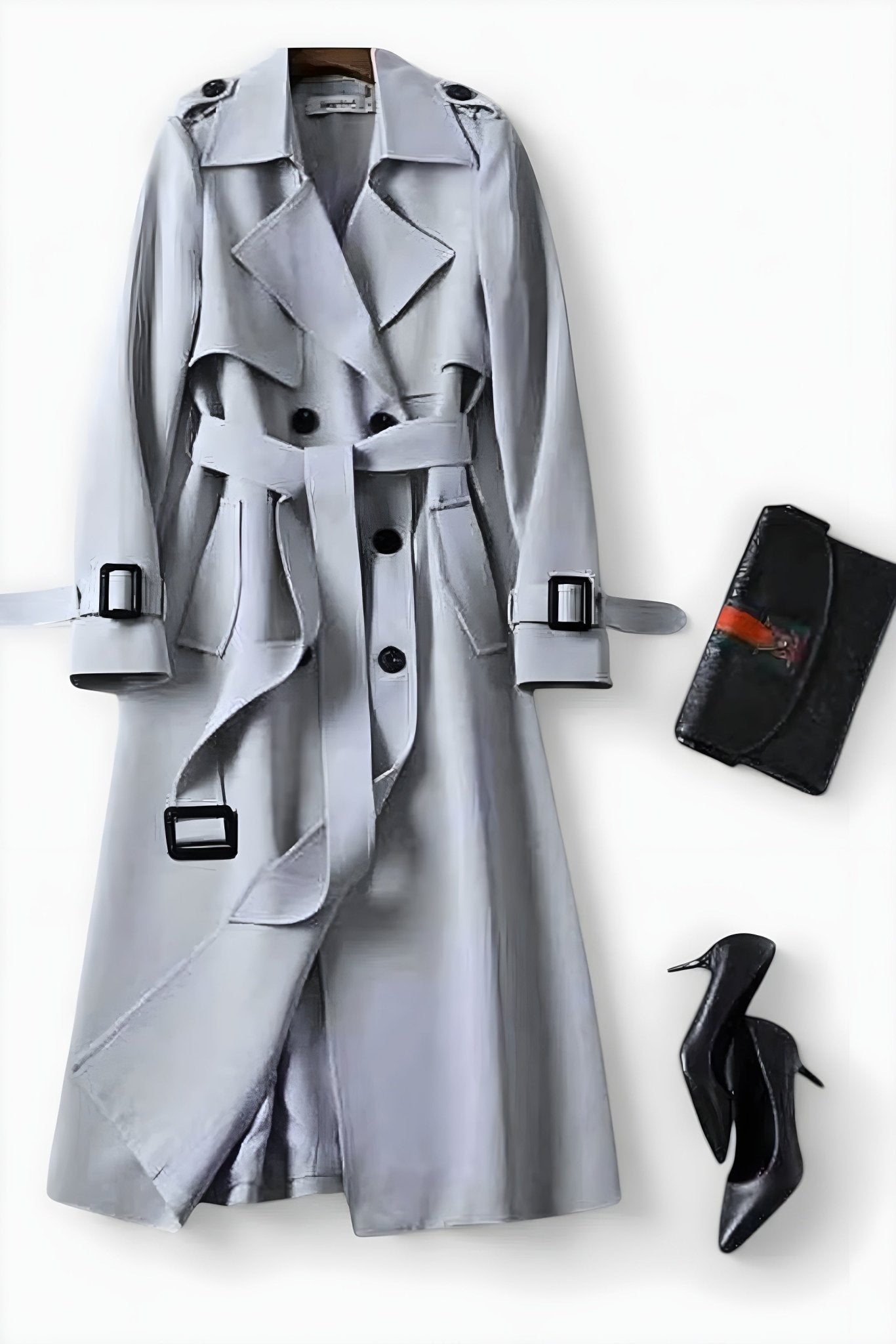 Classic Double Breasted Trench Coat with Belted Waist
