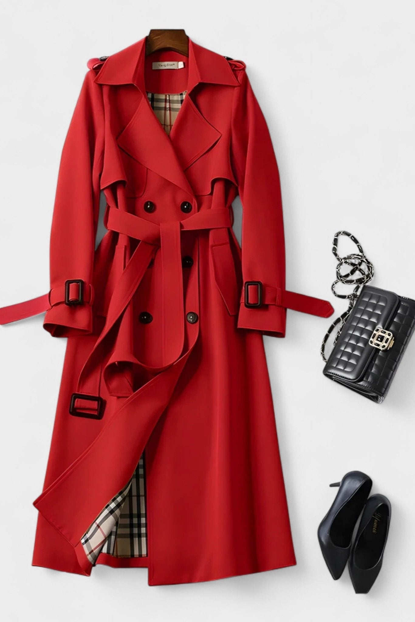 Classic Double Breasted Trench Coat with Belted Waist