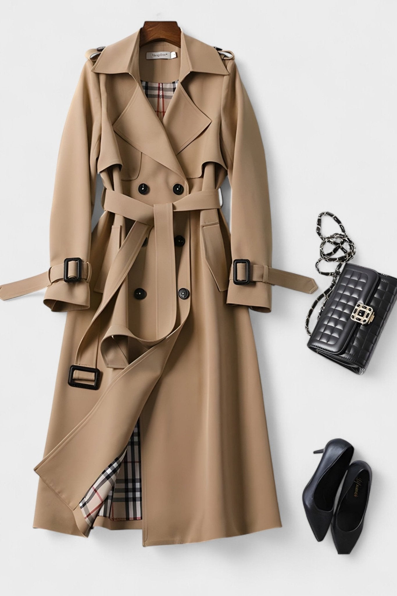 Classic Double Breasted Trench Coat with Belted Waist