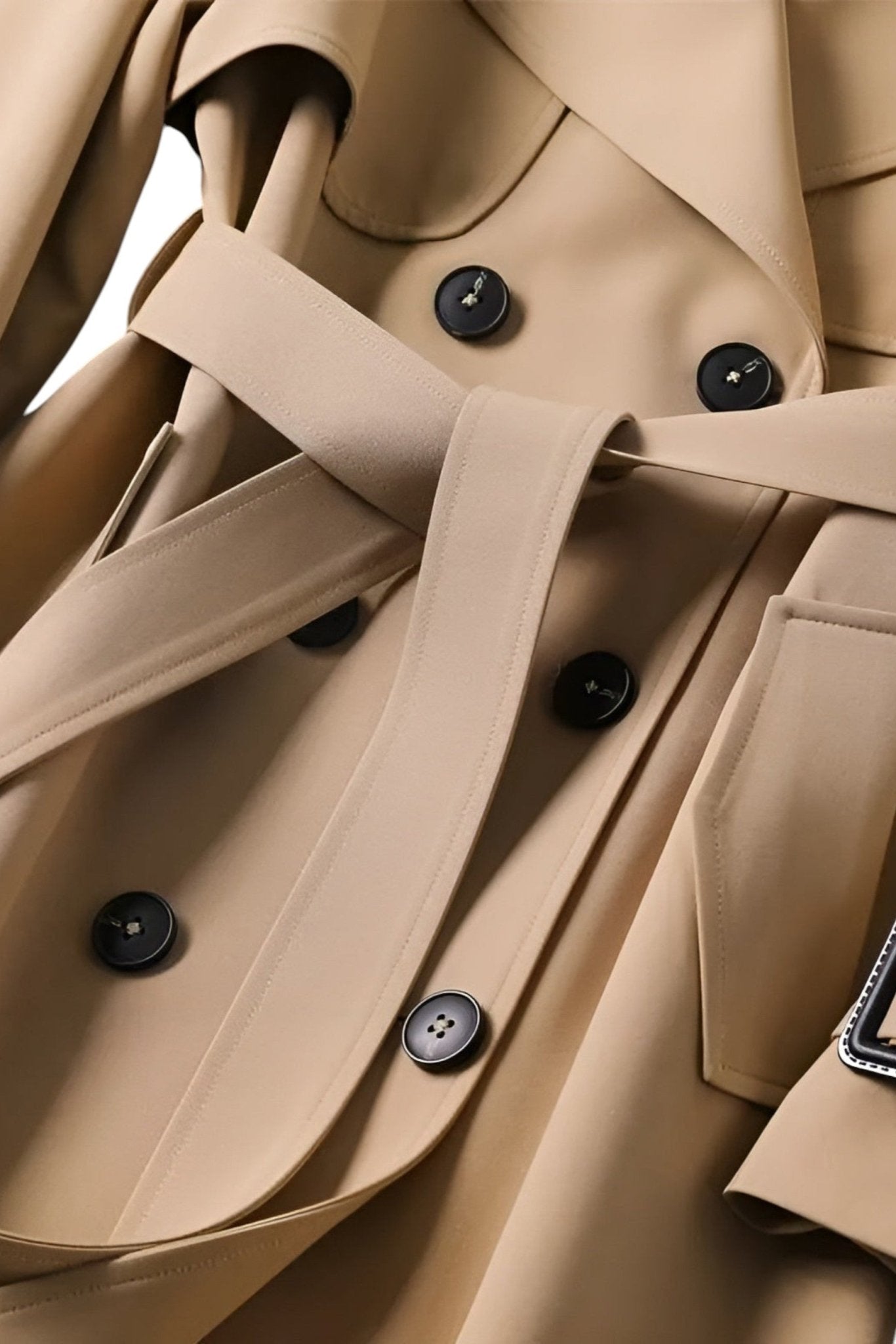 Classic Double Breasted Trench Coat with Belted Waist
