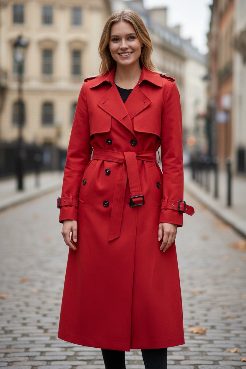 Classic Double Breasted Trench Coat with Belted Waist