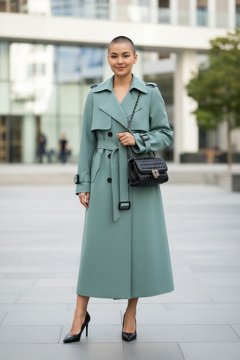 Classic Double Breasted Trench Coat with Belted Waist