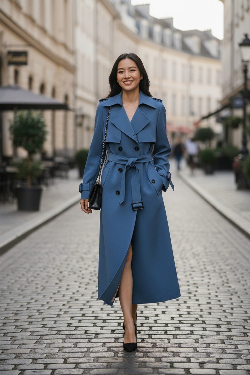 Classic Double Breasted Trench Coat with Belted Waist