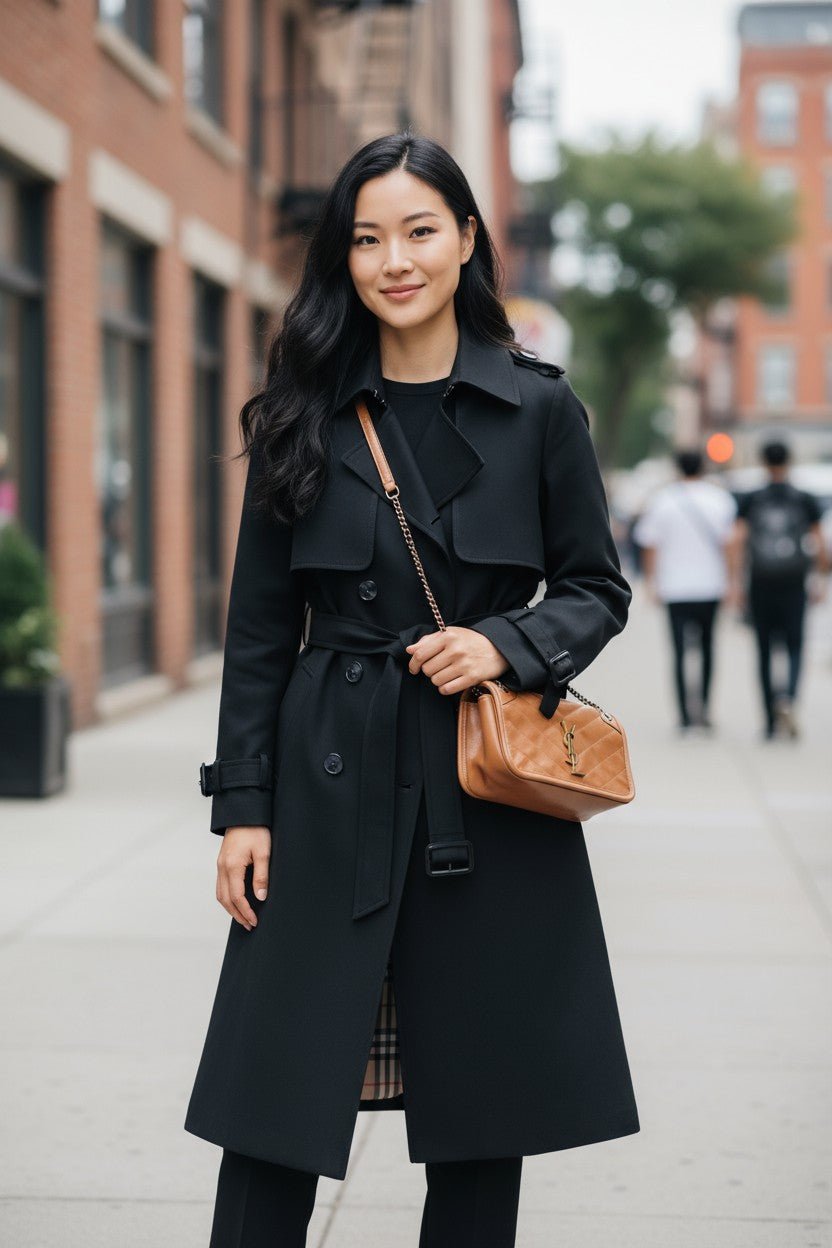 Classic Double Breasted Trench Coat with Belted Waist