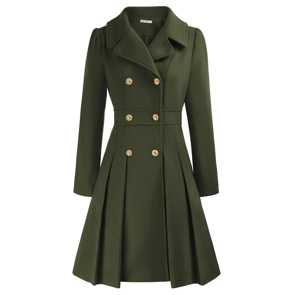 Women’s Elegant Double-Breasted Flare Long Coat
