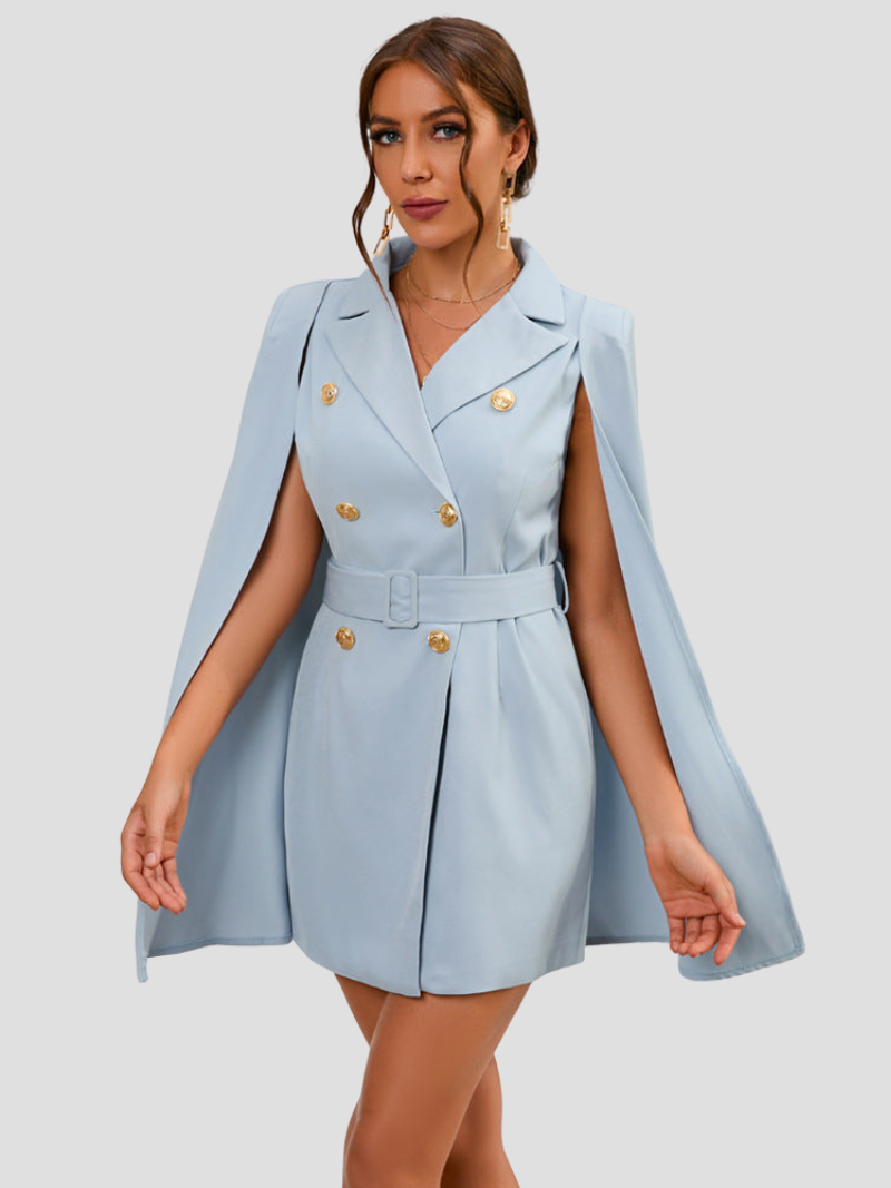 Cape Style Double Breasted Blazer Mini Dress for Chic Elegance