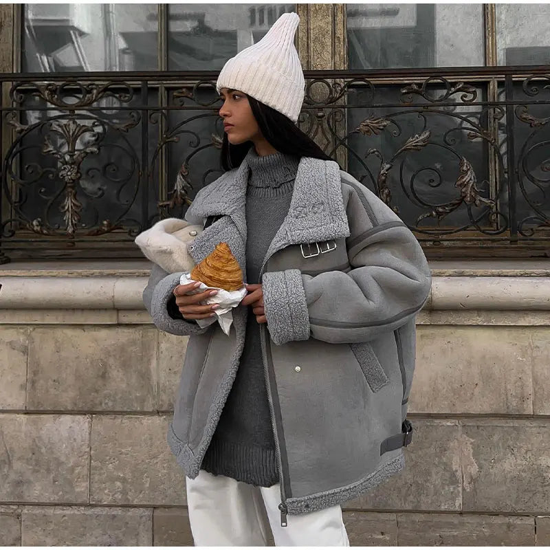 Women’s Oversized Sherpa-Lined Jacket – Warm Fleece Winter Coat