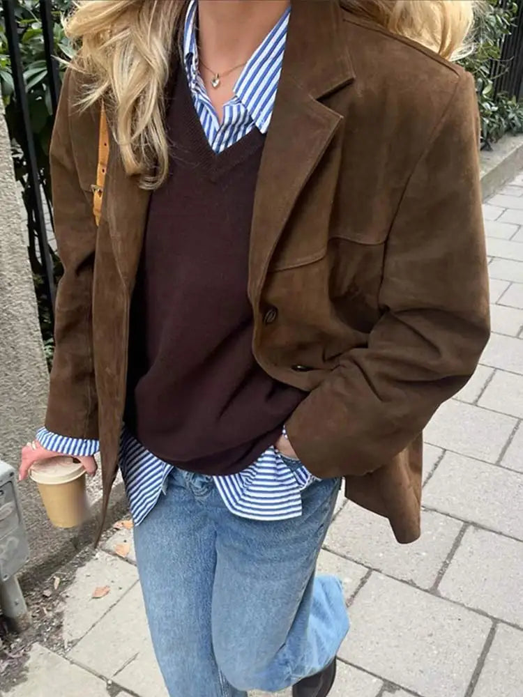 Women’s Oversized Suede Blazer Jacket