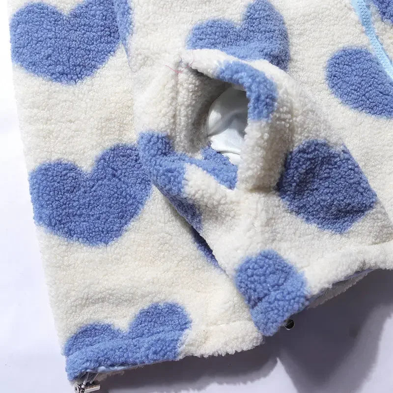 Heart Print Zip-Up Fleece Jacket