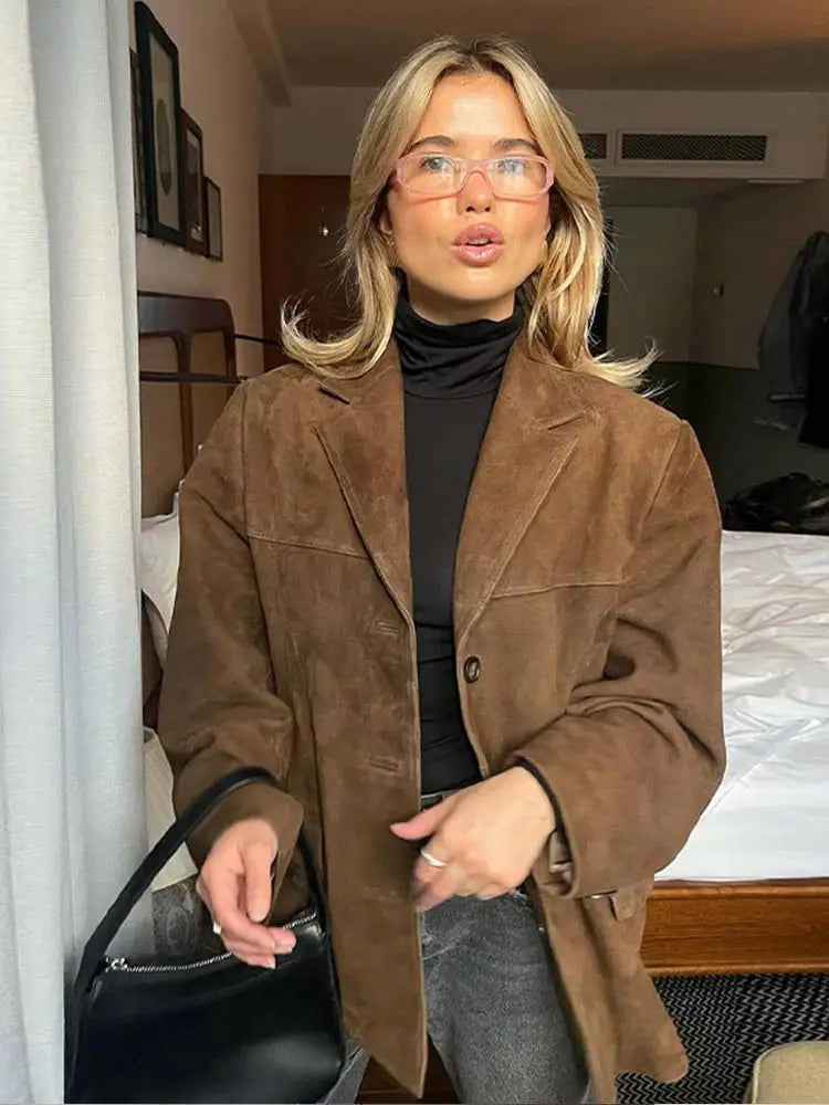 Suede Look Button Jacket for Elevated Everyday Style