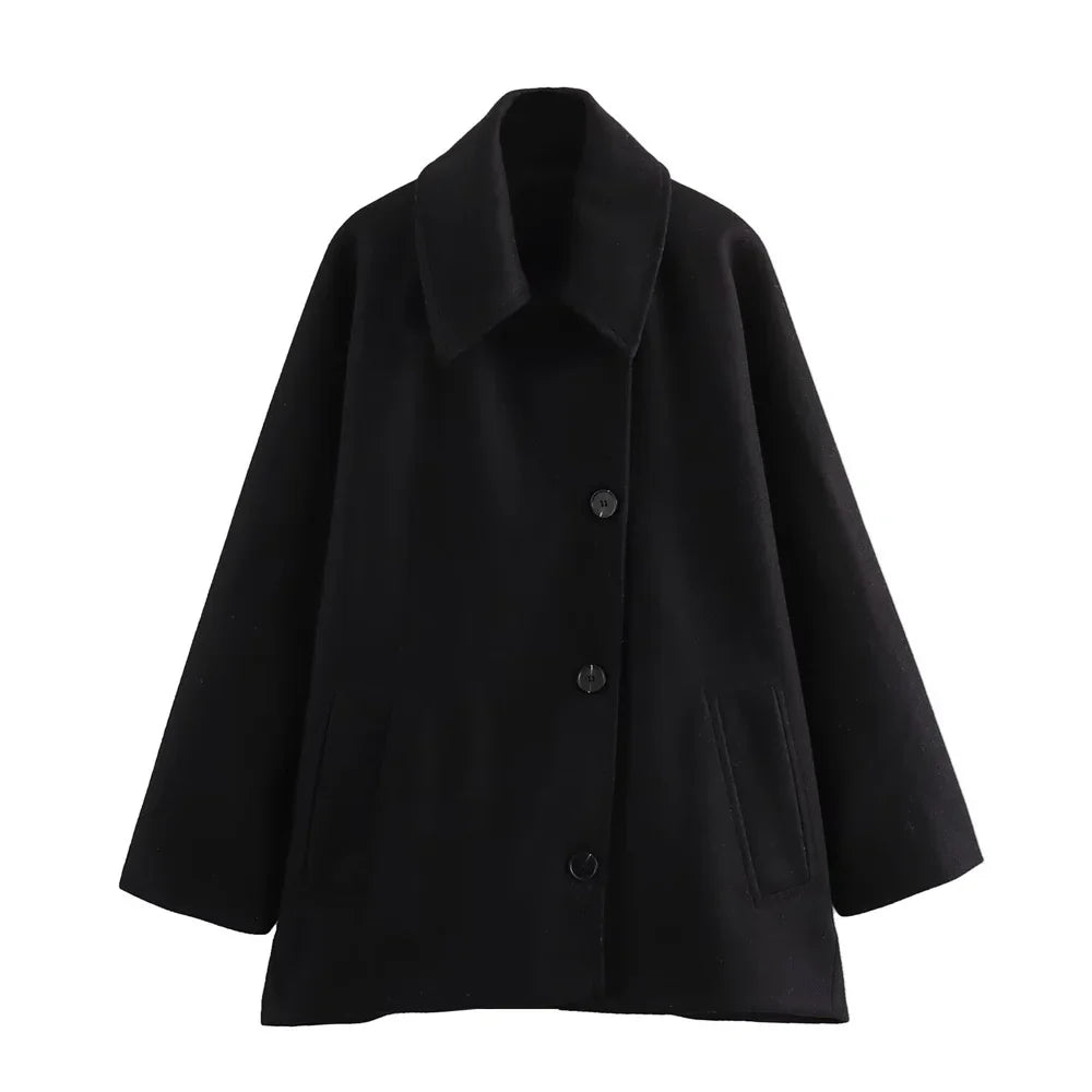 Women’s Oversized Wool Blend Short Coat with Button Front