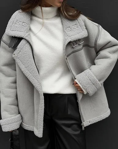 Women’s Oversized Sherpa-Lined Jacket – Warm Fleece Winter Coat