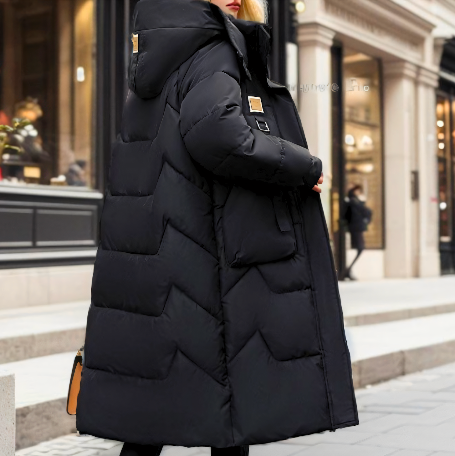 Women’s Long Hooded Puffer Coat with Oversized Pockets