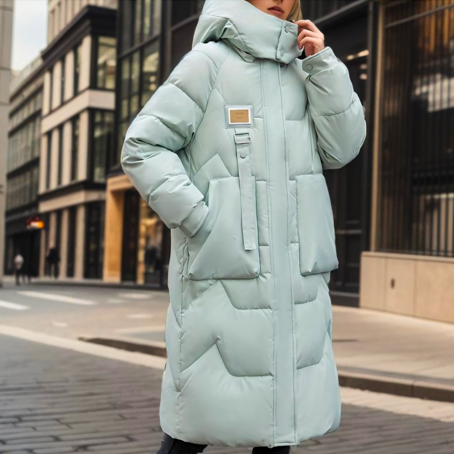 Women’s Long Hooded Puffer Coat with Oversized Pockets