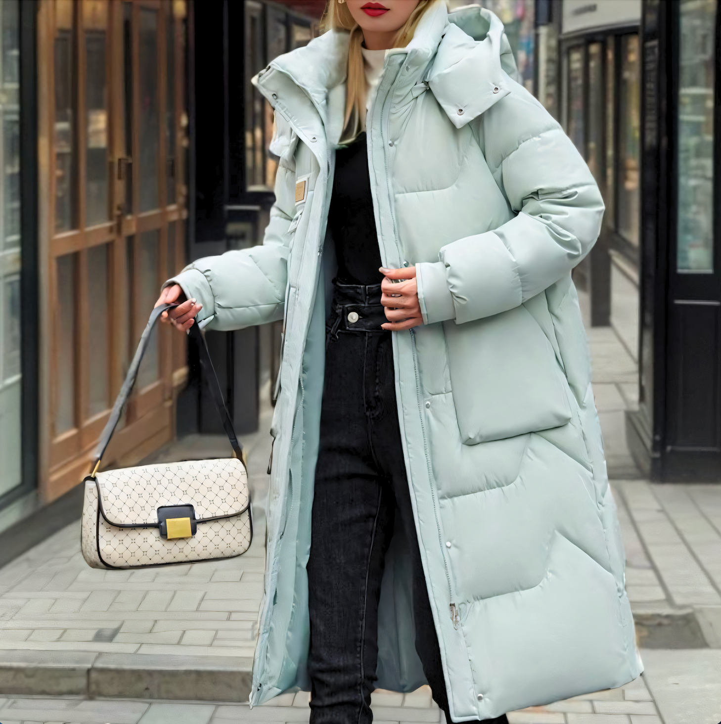 Women’s Long Hooded Puffer Coat with Oversized Pockets