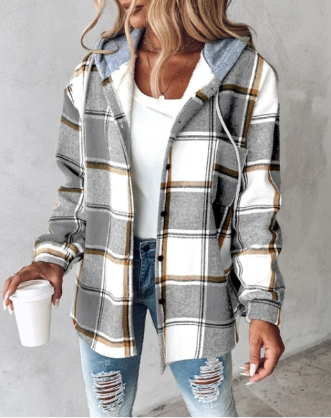 Women’s Plaid Hooded Button-Up Shacket
