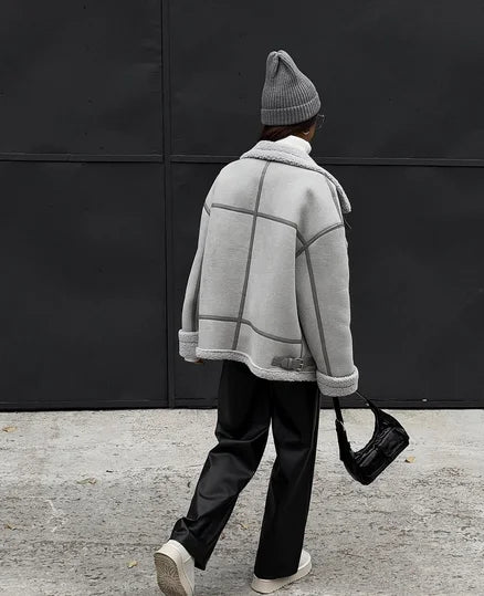 Women’s Oversized Sherpa-Lined Jacket – Warm Fleece Winter Coat