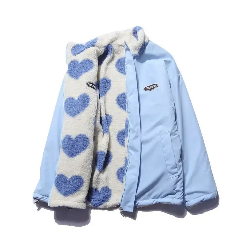 Heart Print Fleece Zip-Up Cozy Jacket