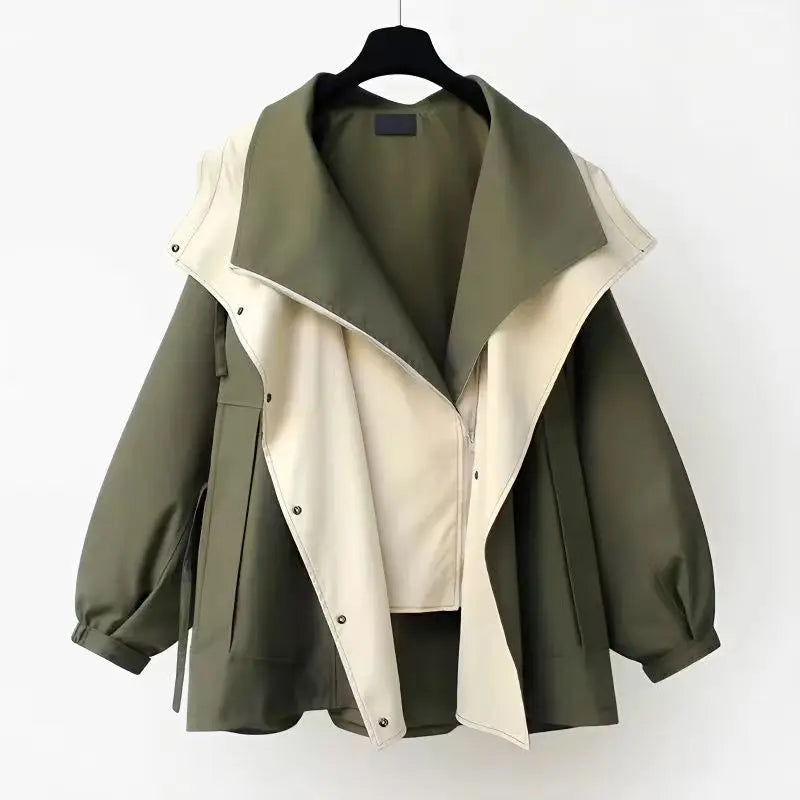 Two-Tone Hooded Cinch Waist Utility Jacket