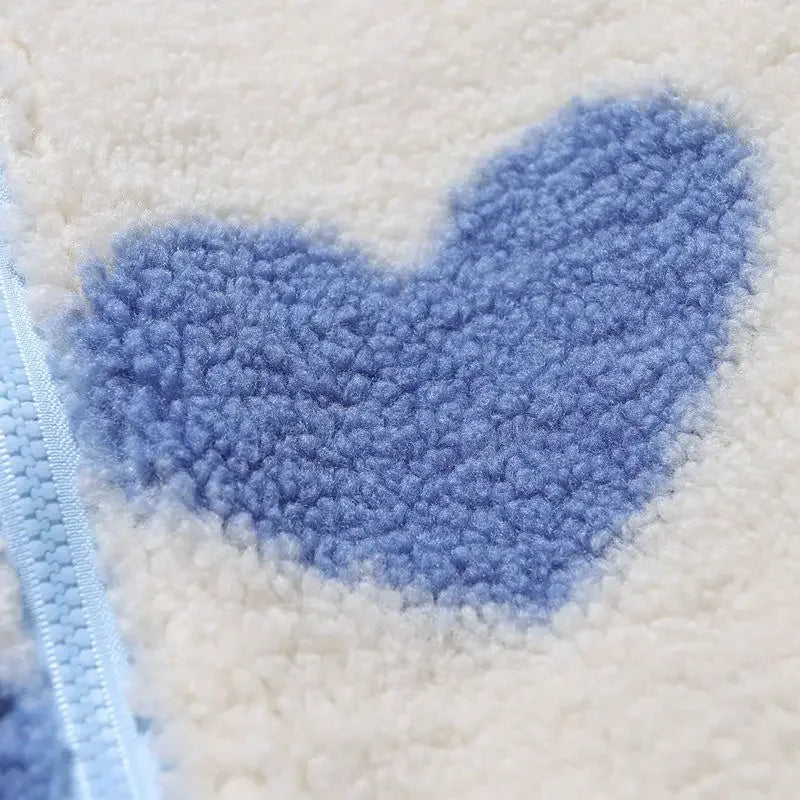 Heart Print Zip-Up Fleece Jacket