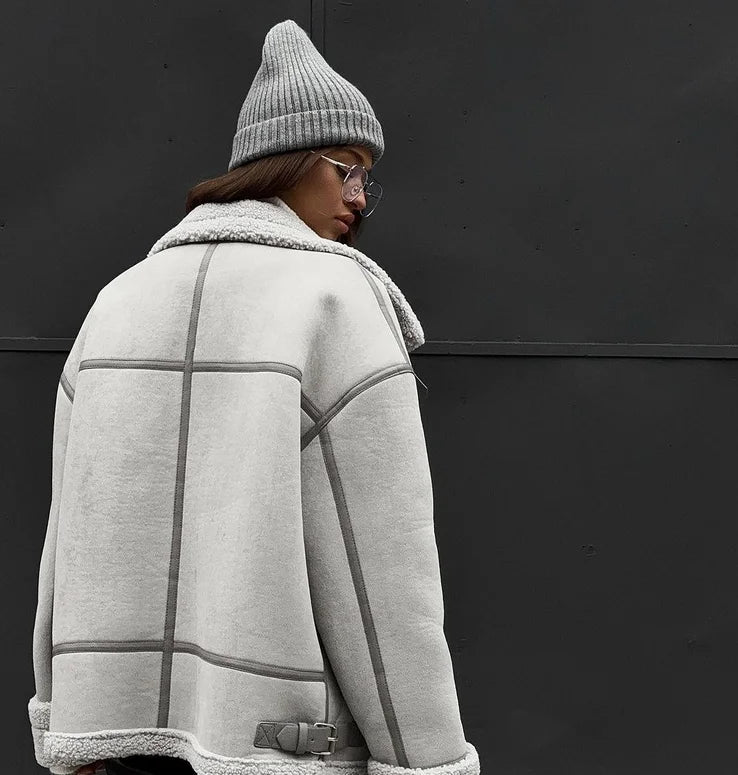 Women’s Oversized Sherpa-Lined Jacket – Warm Fleece Winter Coat