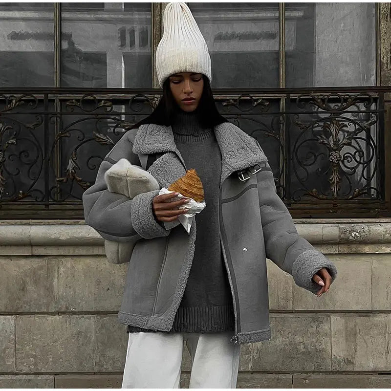 Women’s Oversized Sherpa-Lined Jacket – Warm Fleece Winter Coat