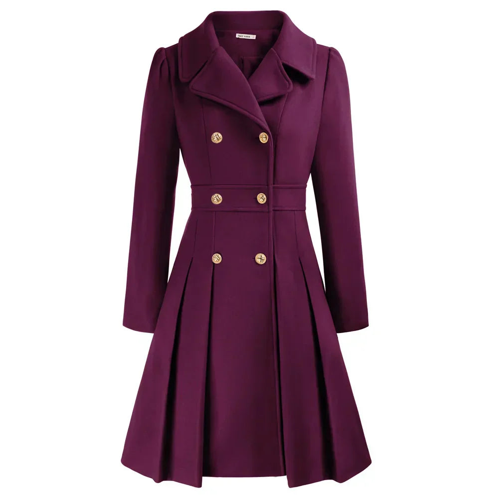Women’s Elegant Double-Breasted Flare Long Coat