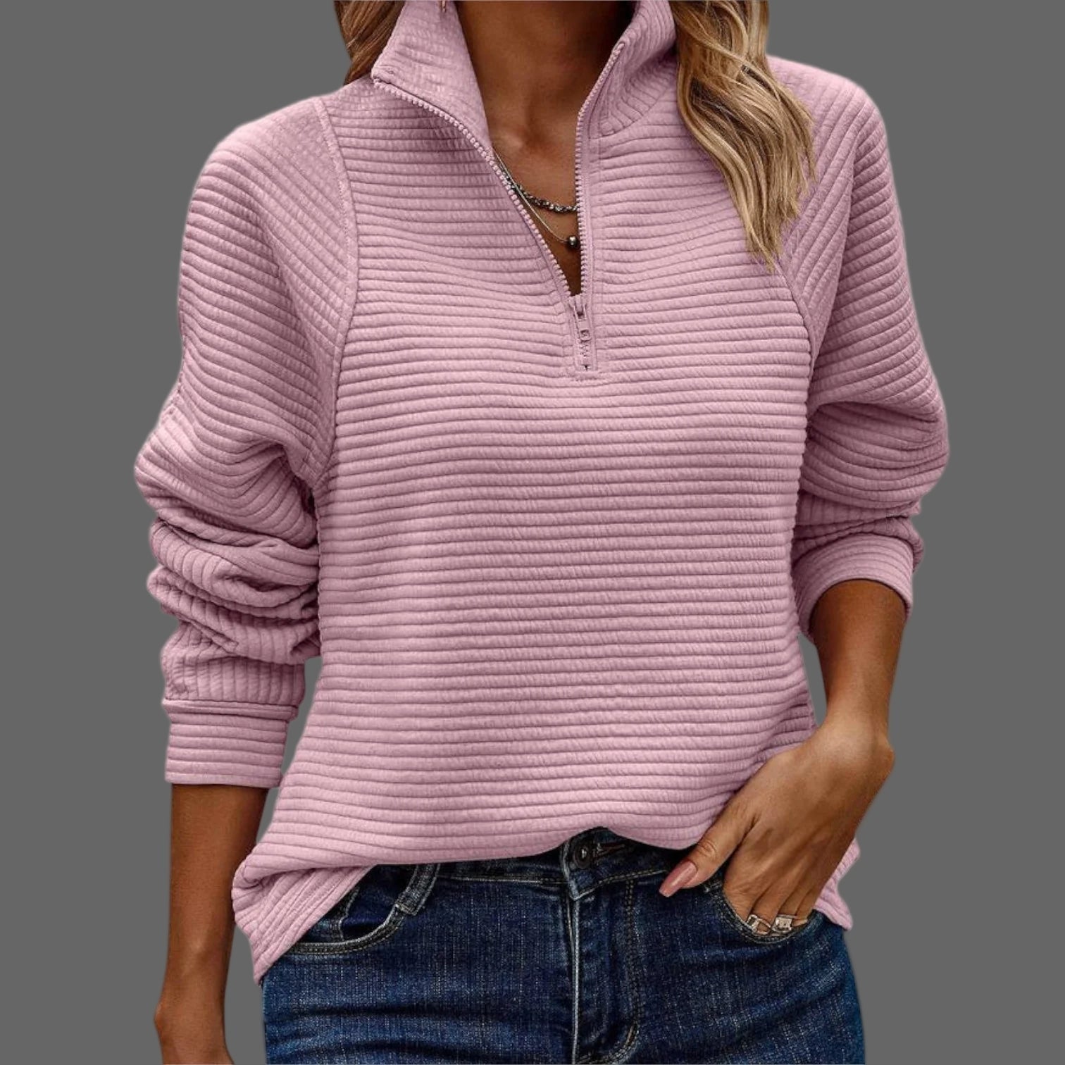 Half-Zip Ribbed Knit Sweater for Women