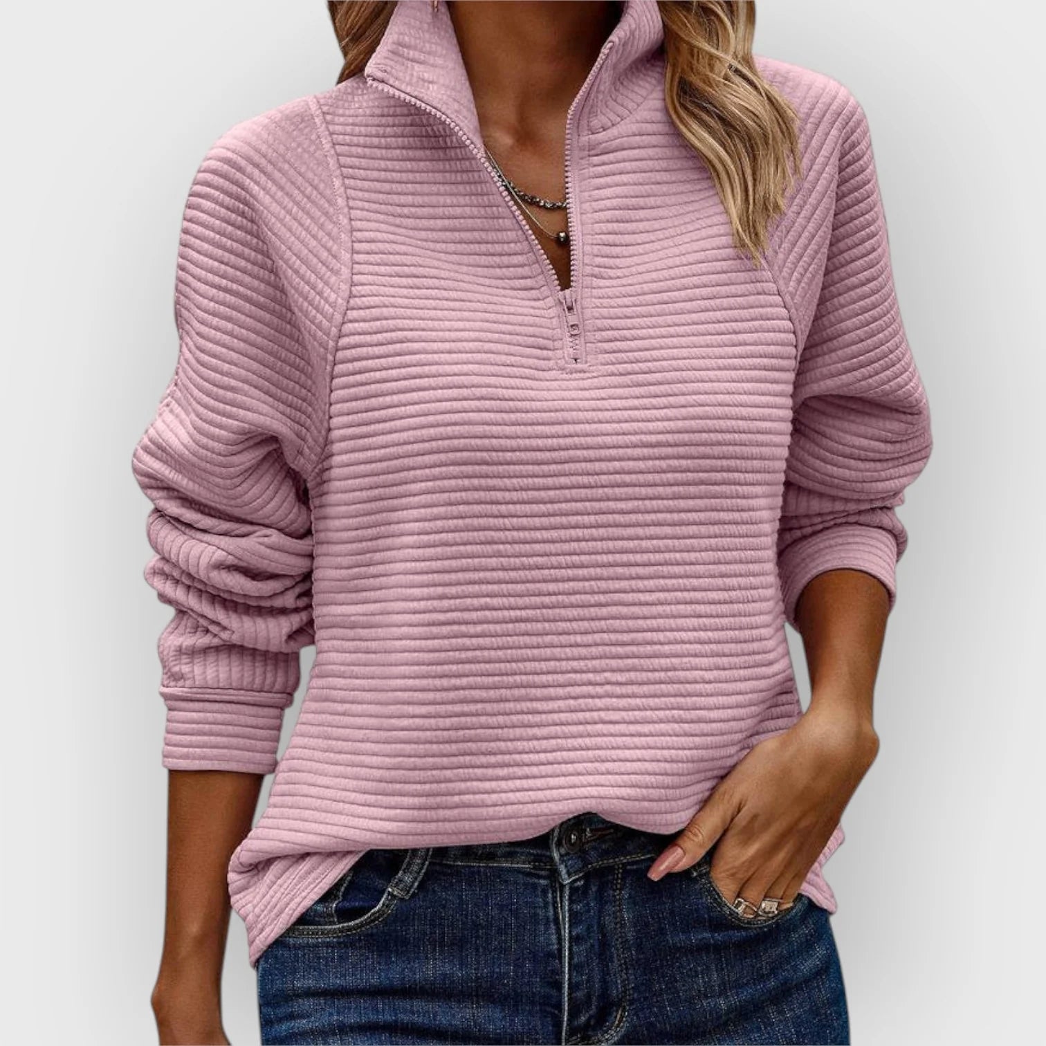 Half-Zip Ribbed Knit Sweater for Women