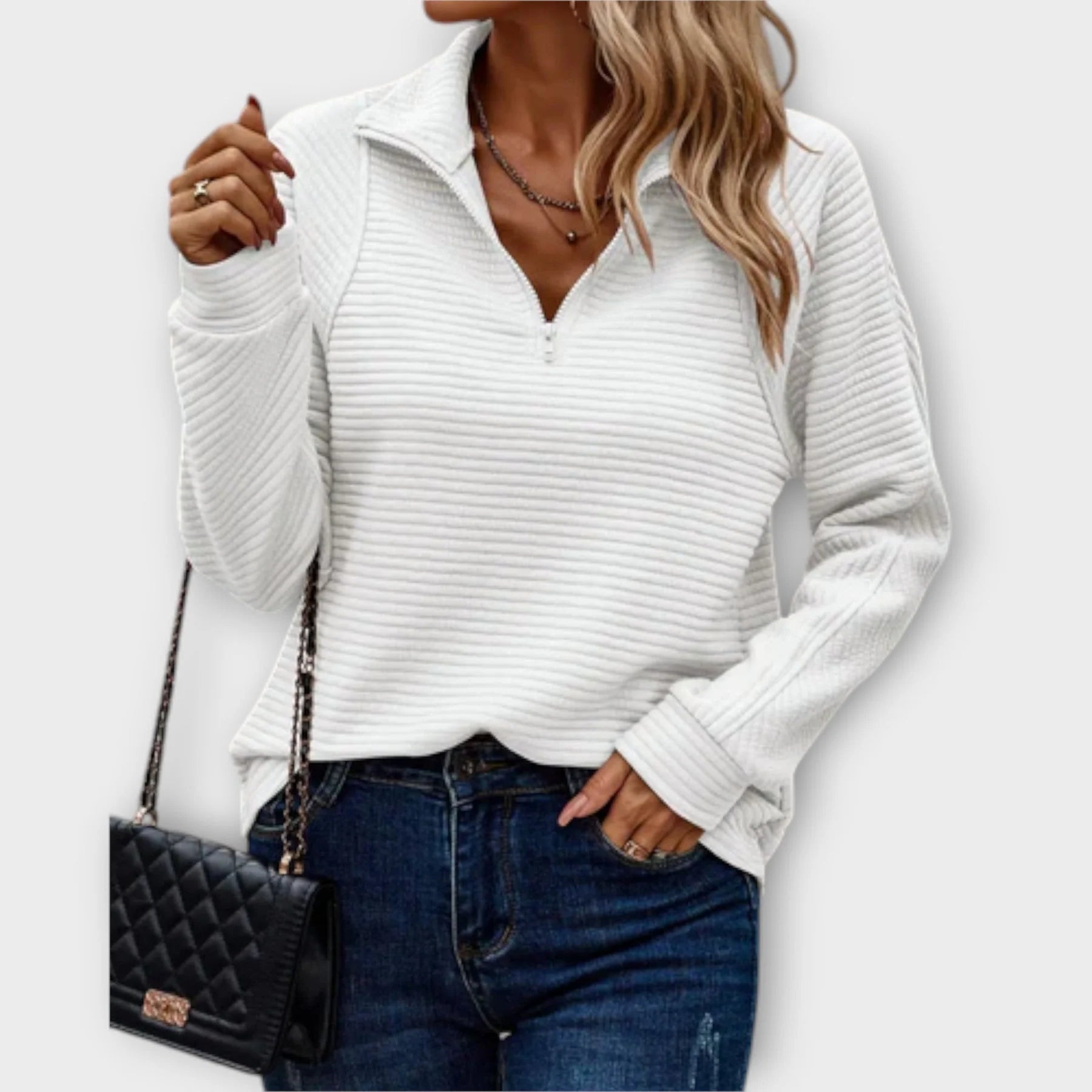 Half-Zip Ribbed Knit Sweater for Women