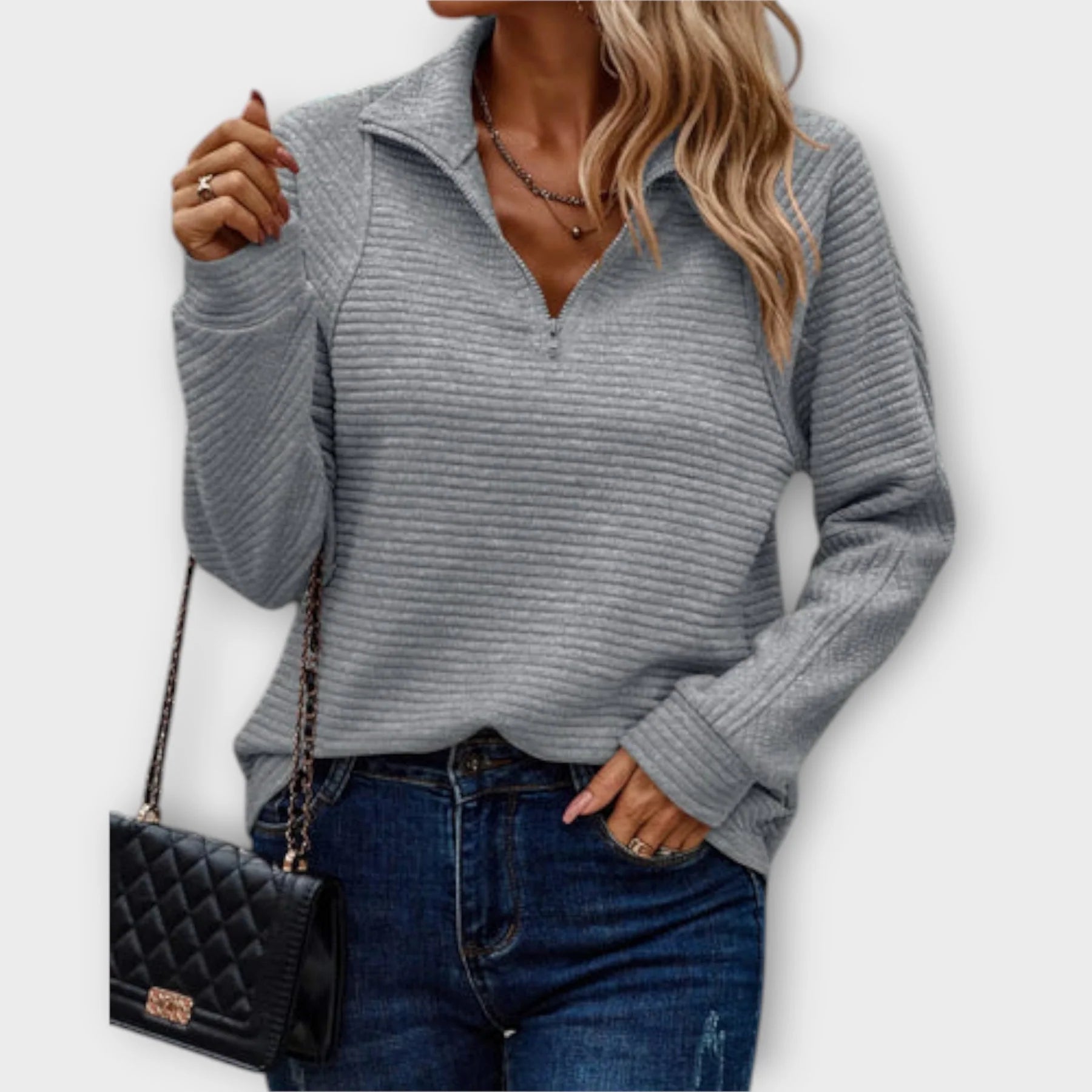 Half-Zip Ribbed Knit Sweater for Women